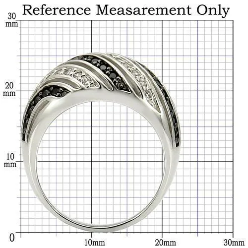 Rhodium   Ruthenium Brass Ring with AAA Grade CZ in Jet for Women Style 0W224