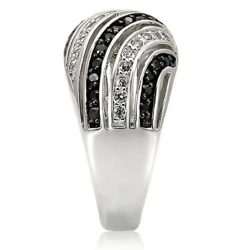 Rhodium   Ruthenium Brass Ring with AAA Grade CZ in Jet for Women Style 0W224