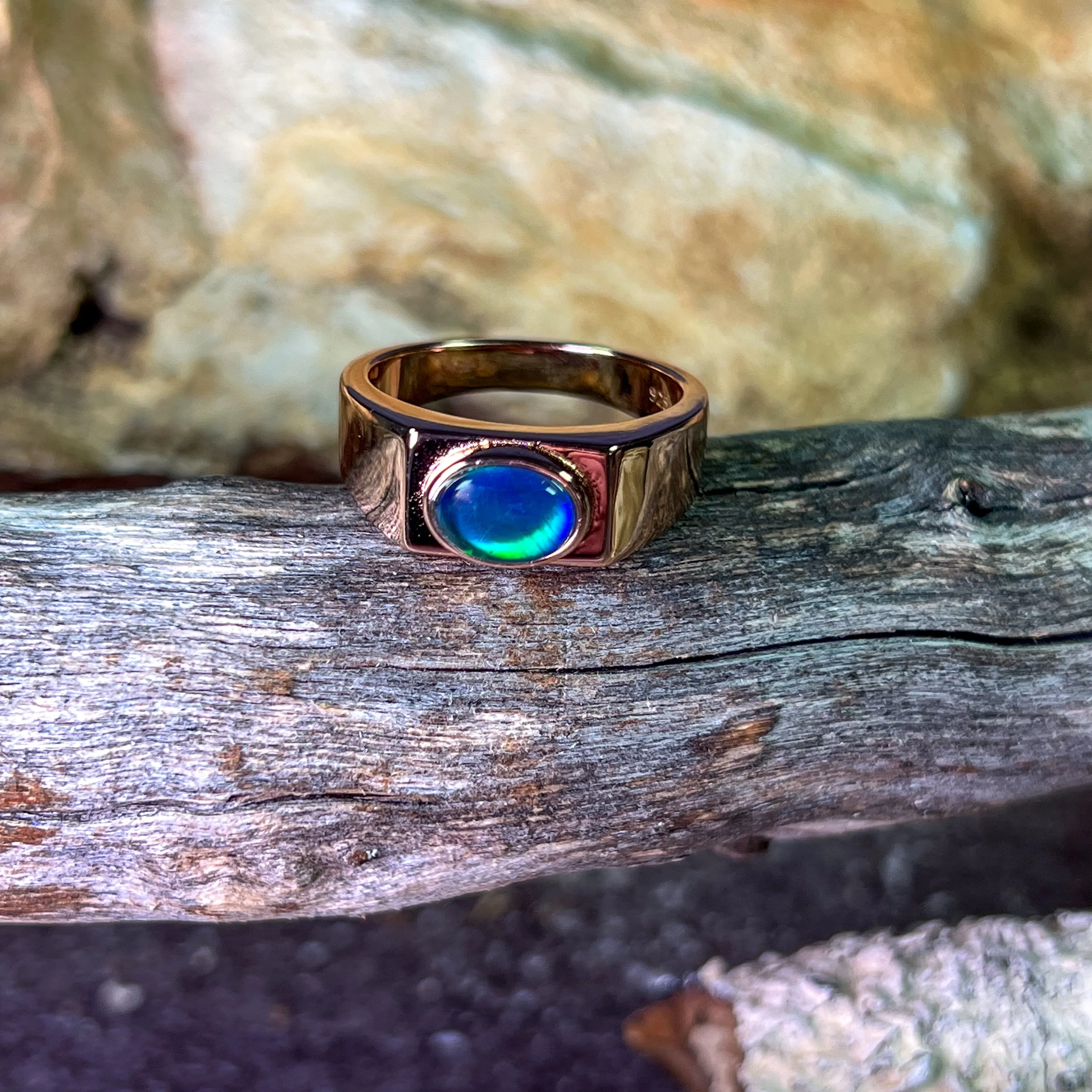Rose Gold plated 8x6mm Opal triplet horizontal set polished ring