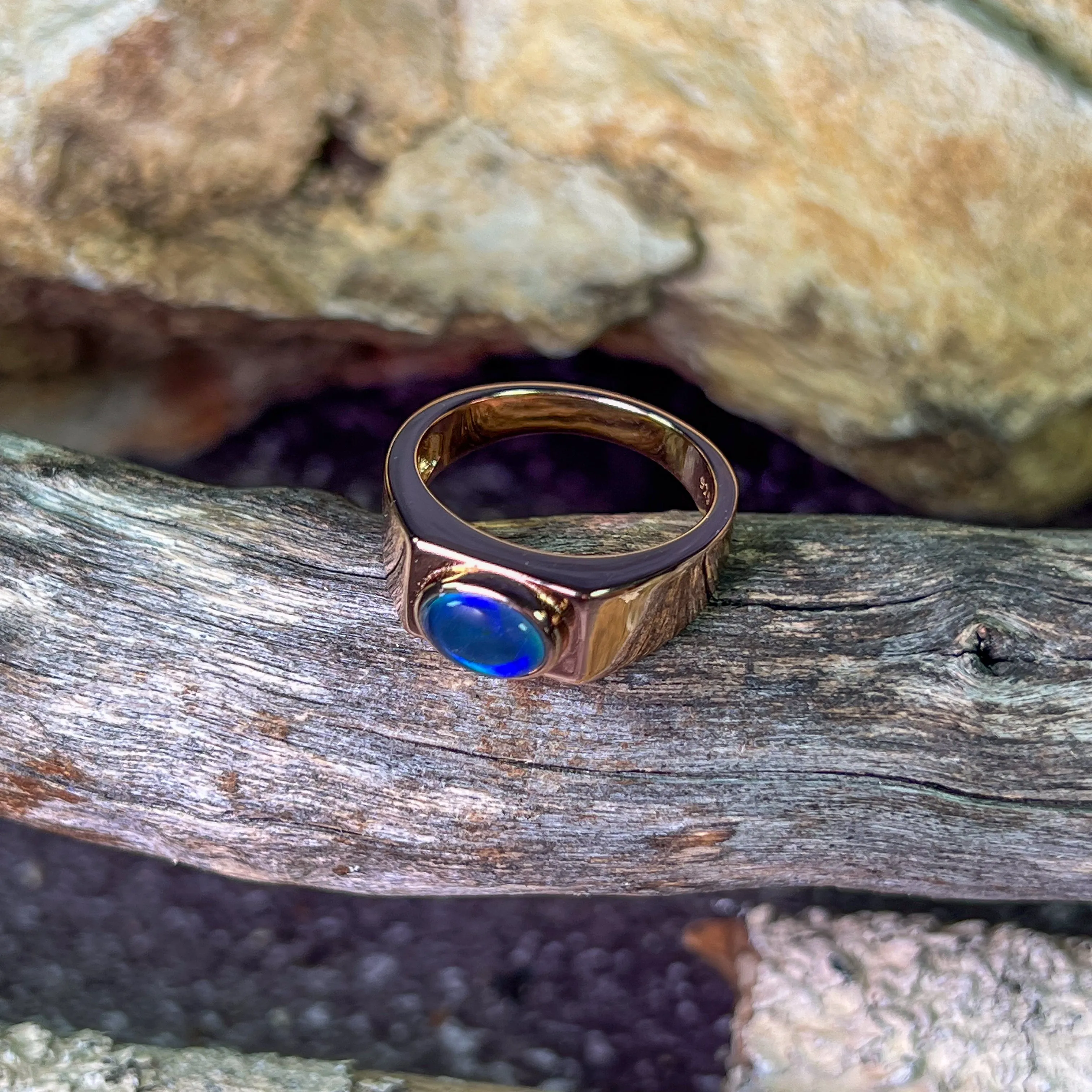 Rose Gold plated 8x6mm Opal triplet horizontal set polished ring