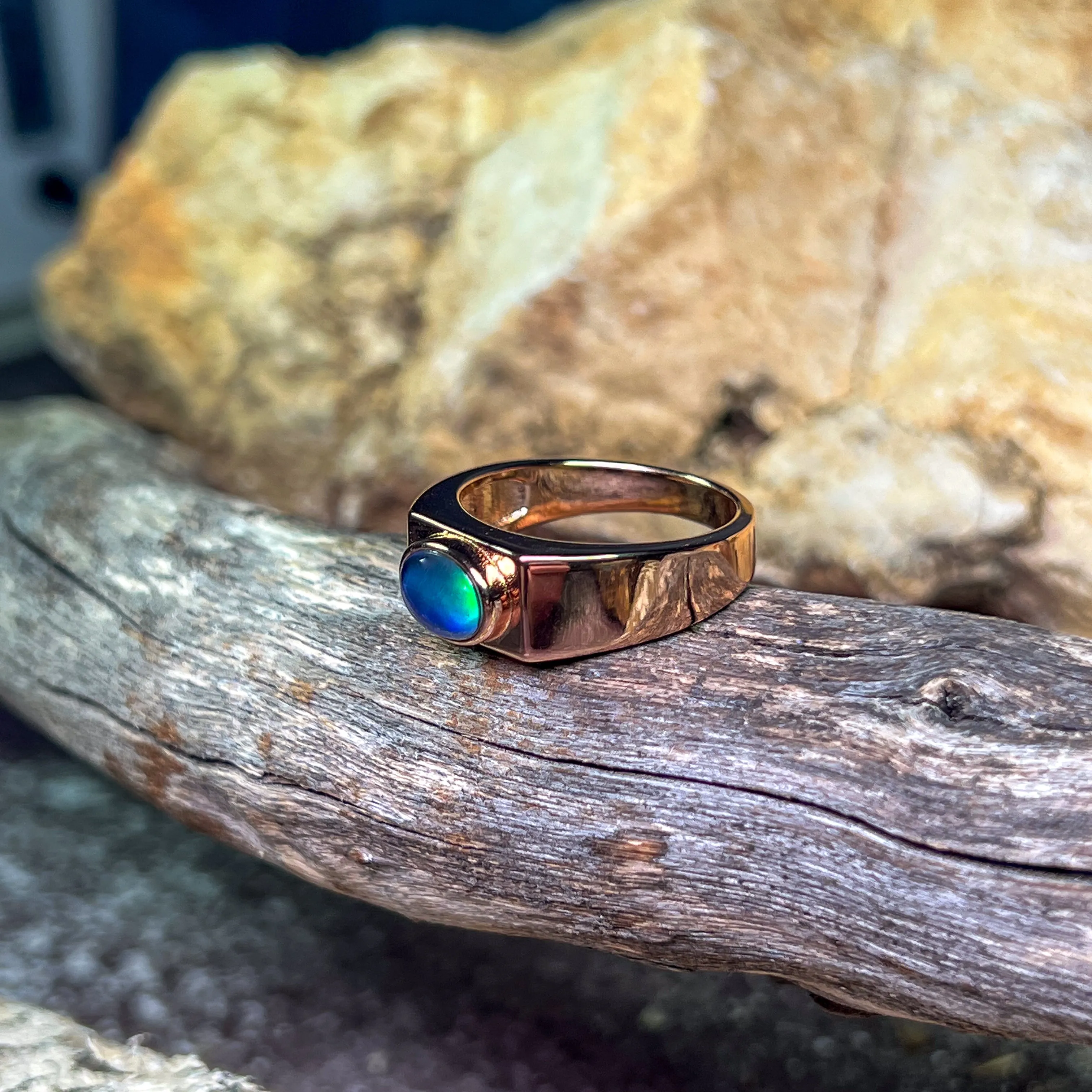 Rose Gold plated 8x6mm Opal triplet horizontal set polished ring
