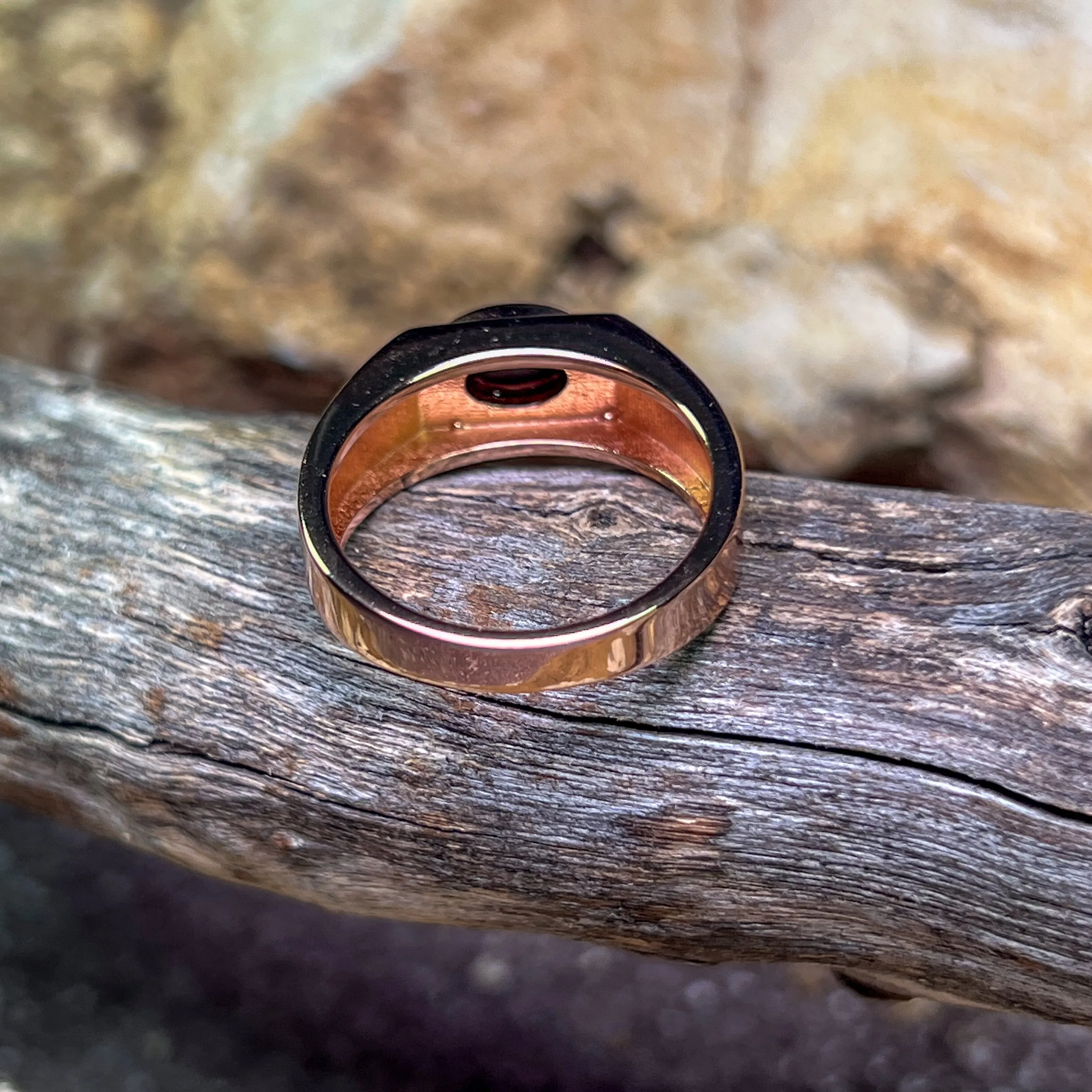 Rose Gold plated 8x6mm Opal triplet horizontal set polished ring