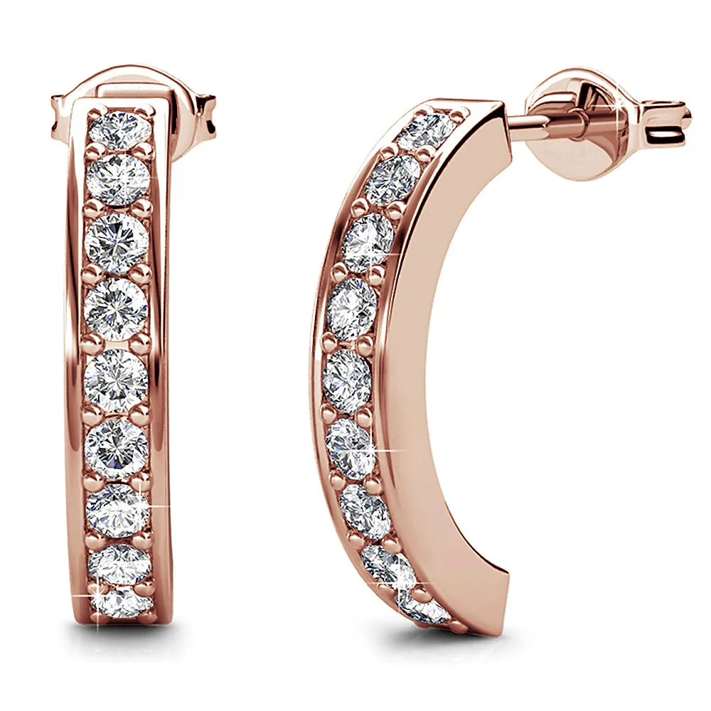 Rose Gold Semi Circle Curve Earrings Embellished With SWAROVSKI® Crystals