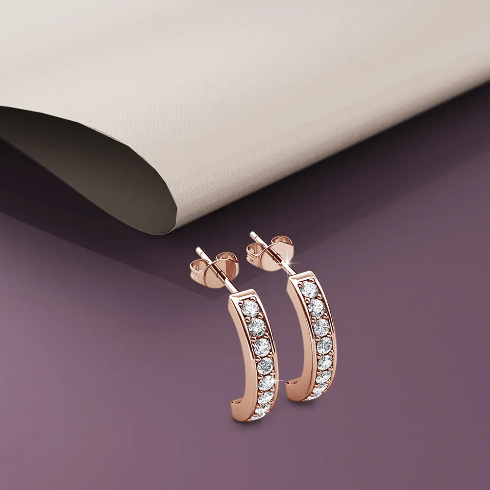 Rose Gold Semi Circle Curve Earrings Embellished With SWAROVSKI® Crystals