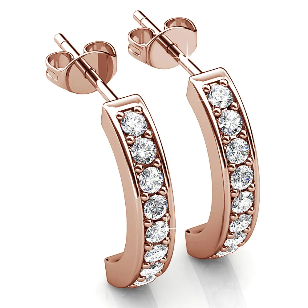 Rose Gold Semi Circle Curve Earrings Embellished With SWAROVSKI® Crystals