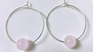 Rose Quartz 1-Stone Silver Hoops