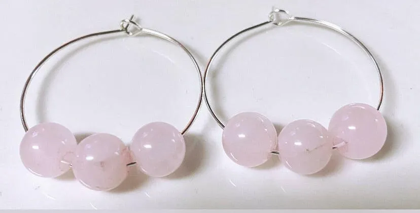 Rose Quartz 3-Stone Hoops