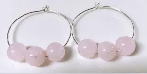 Rose Quartz 3-Stone Hoops