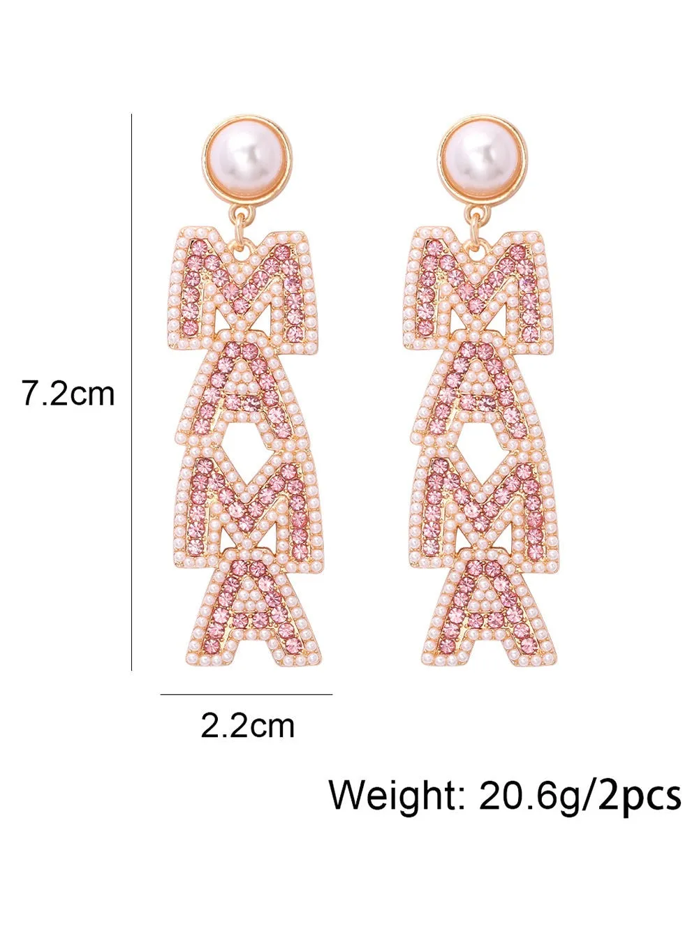 Rose Red MAMA Rhinestone Pearl Dangle Dropping Earrings