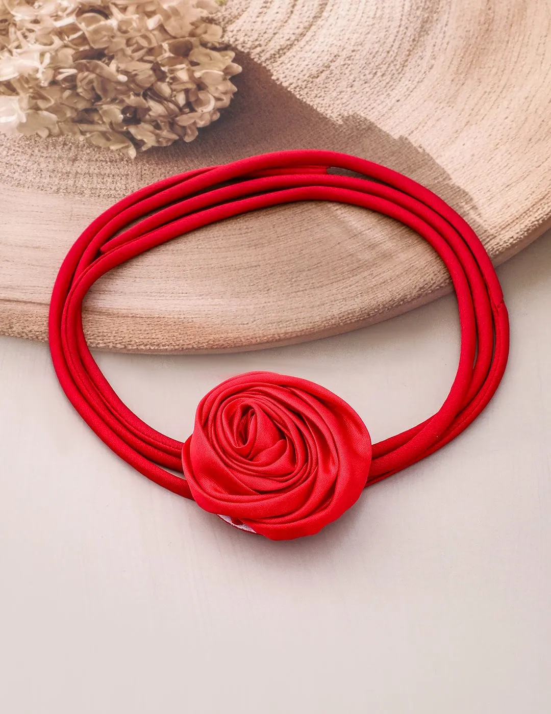 Rubans Bold Red Satin Rose Choker Necklace