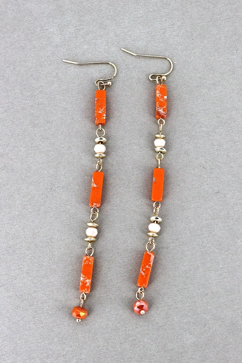 SALE! Orange Marbled Block Beaded Drop Earrings