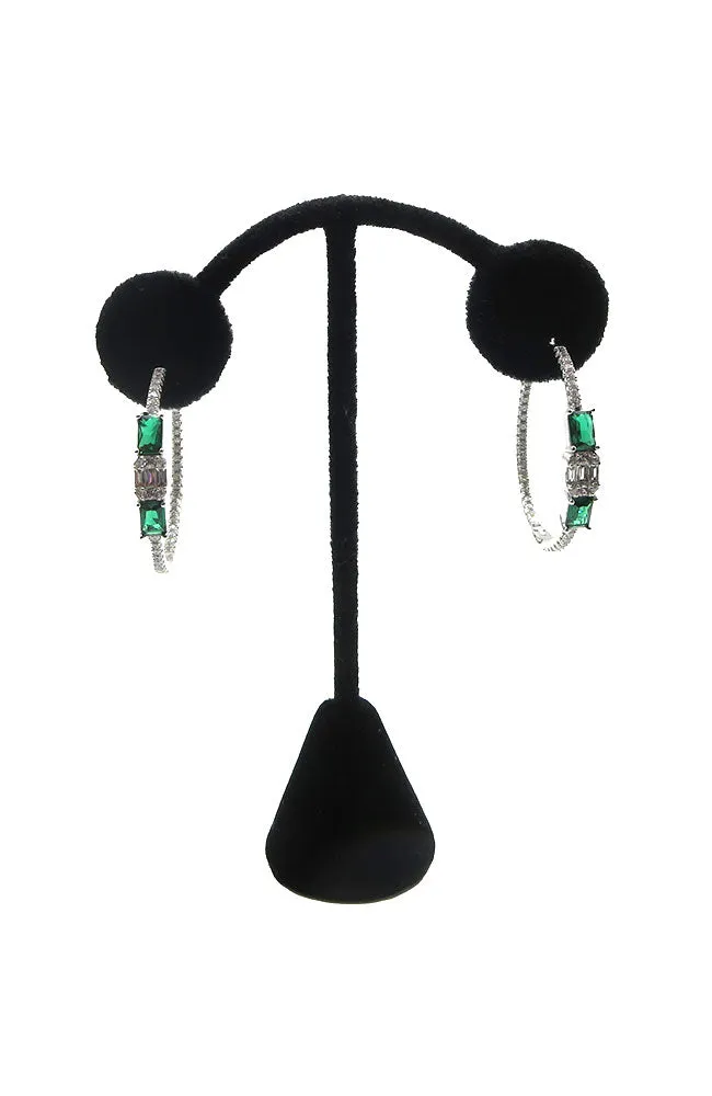 Sil. Green Stone Hoops