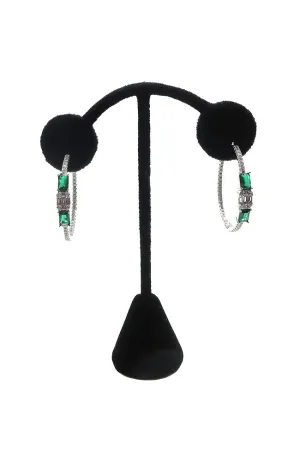 Sil. Green Stone Hoops