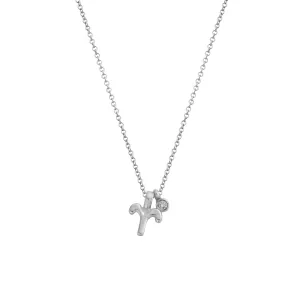 Silver Mini Aries Horoscope & Diamond Birthstone Necklace