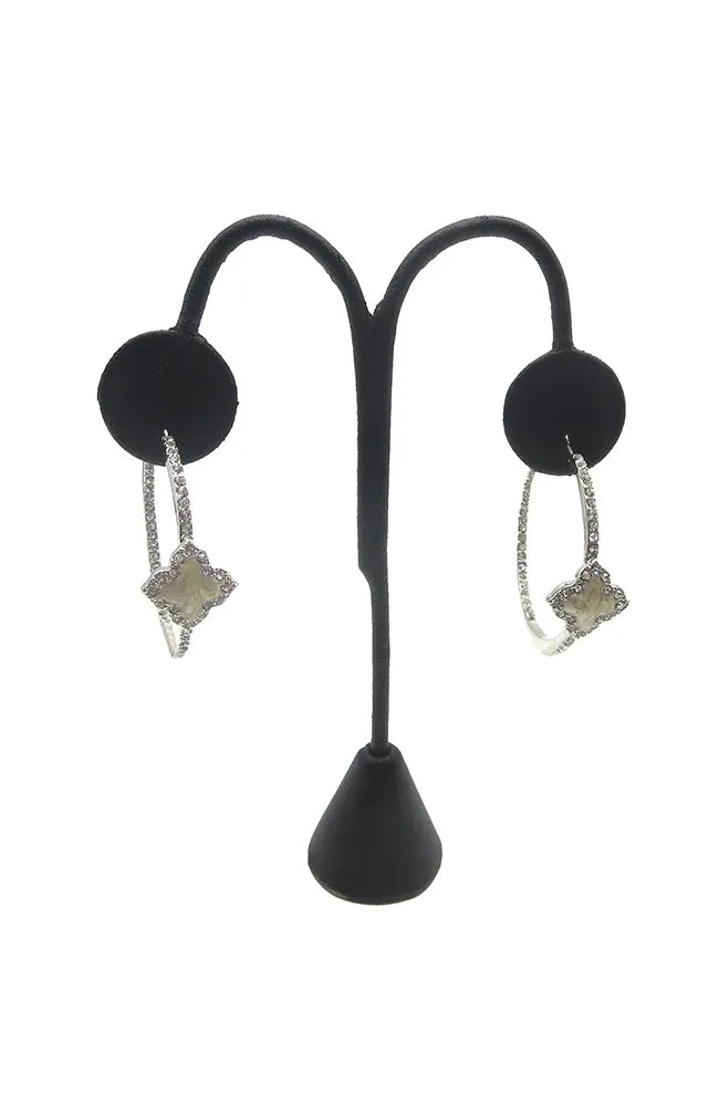 Silver White Cross Side Hoops
