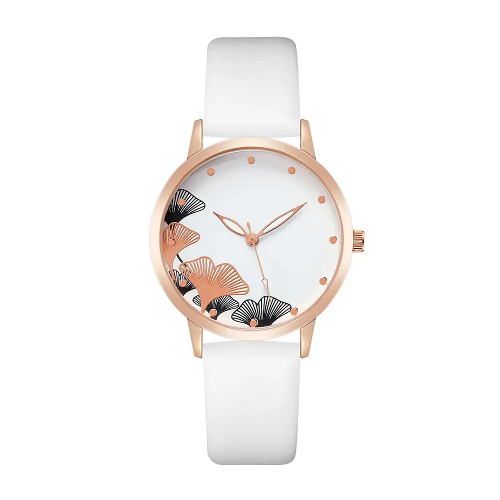 Simple Women Fashion Ink Painting Black And White Design Quartz Watch with Casual Leather Strap