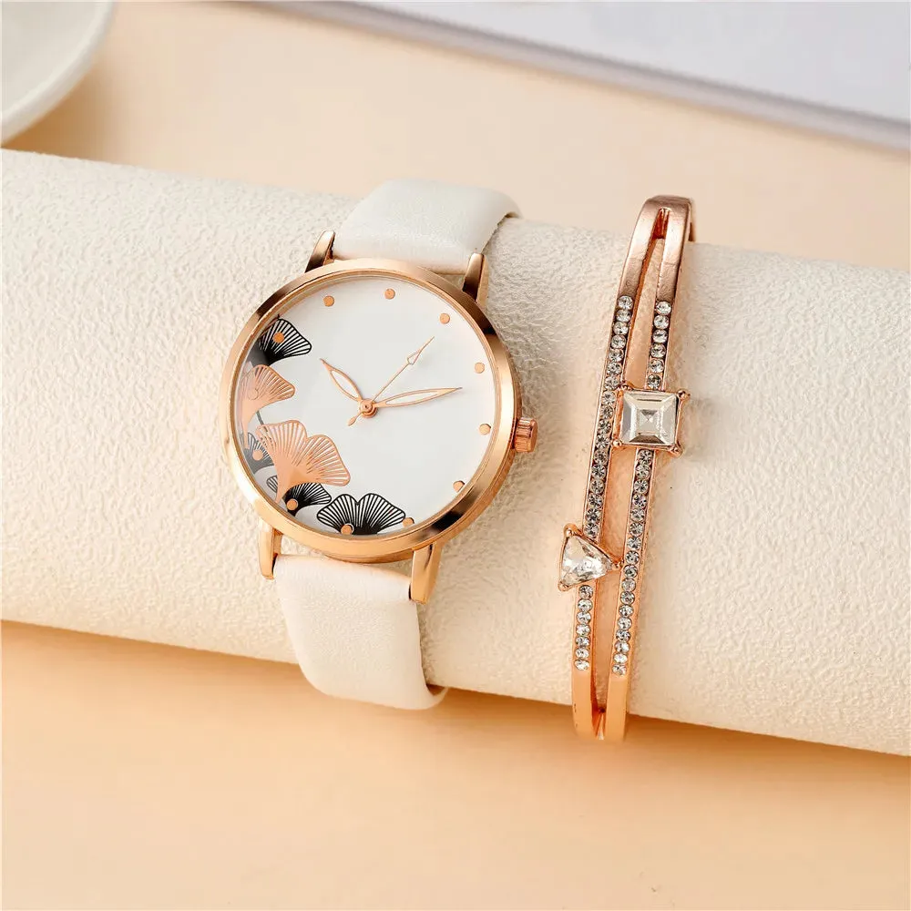 Simple Women Fashion Ink Painting Black And White Design Quartz Watch with Casual Leather Strap