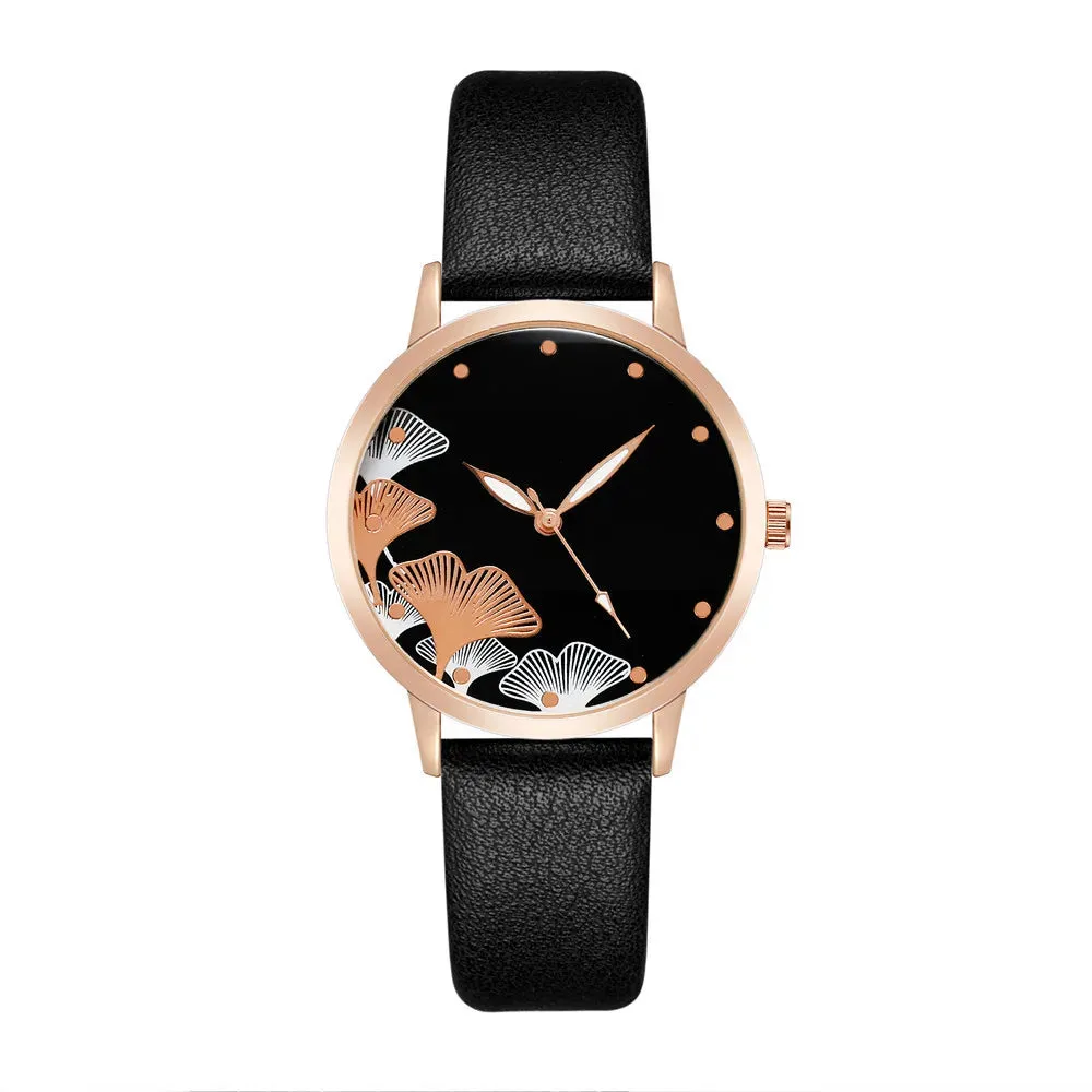 Simple Women Fashion Ink Painting Black And White Design Quartz Watch with Casual Leather Strap