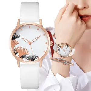 Simple Women Fashion Ink Painting Black And White Design Quartz Watch with Casual Leather Strap