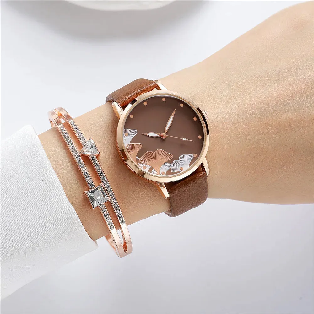 Simple Women Fashion Ink Painting Black And White Design Quartz Watch with Casual Leather Strap