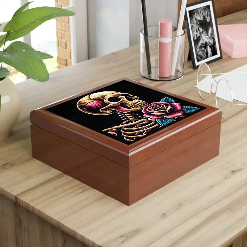 Skull Rose Jewelry Box with Glossy Finish