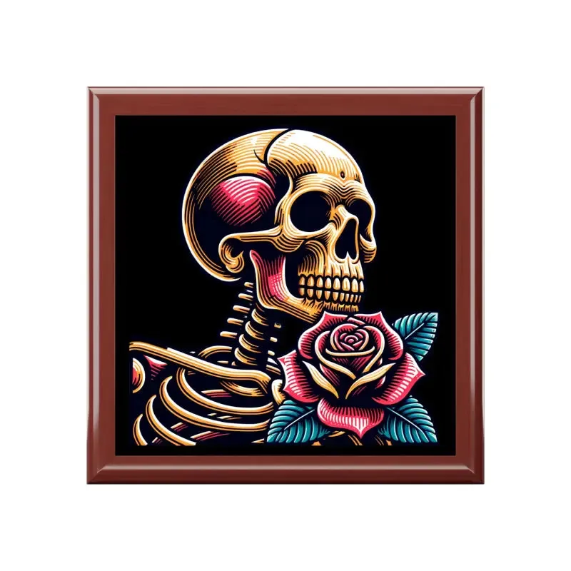 Skull Rose Jewelry Box with Glossy Finish