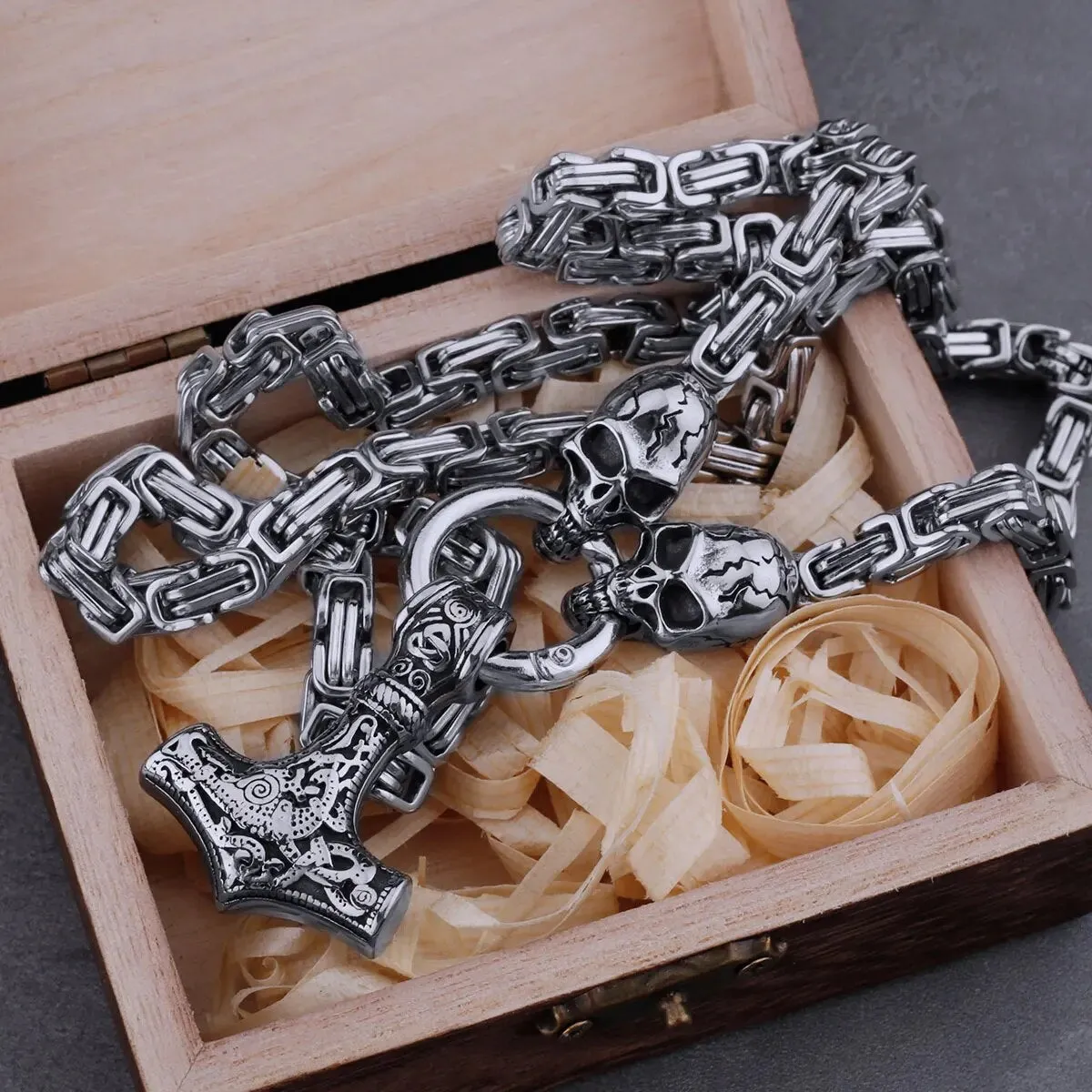 Skull Thor's Hammer Viking Necklace