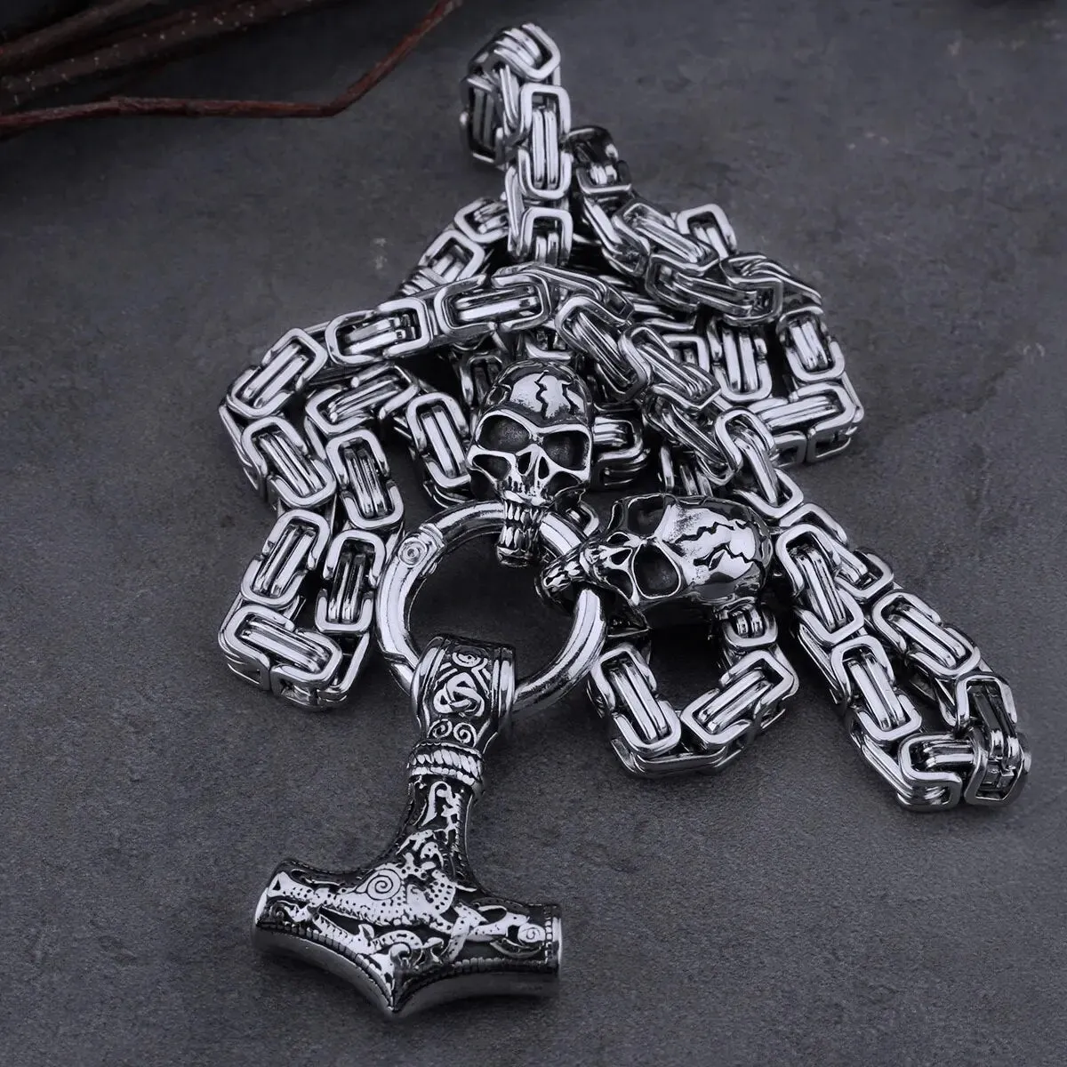 Skull Thor's Hammer Viking Necklace