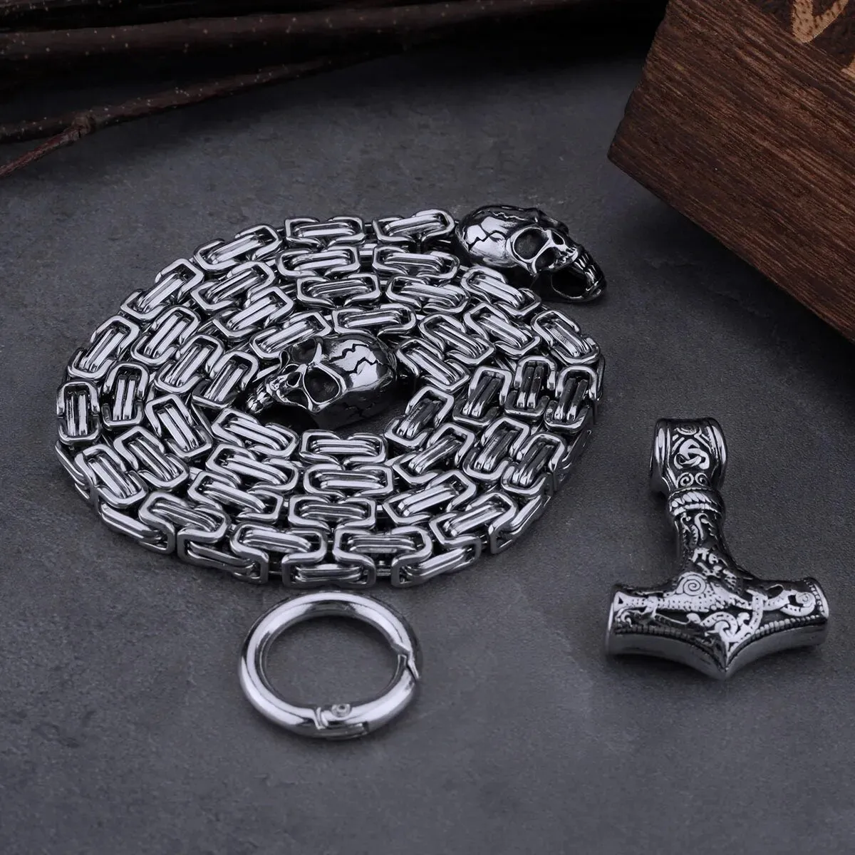 Skull Thor's Hammer Viking Necklace