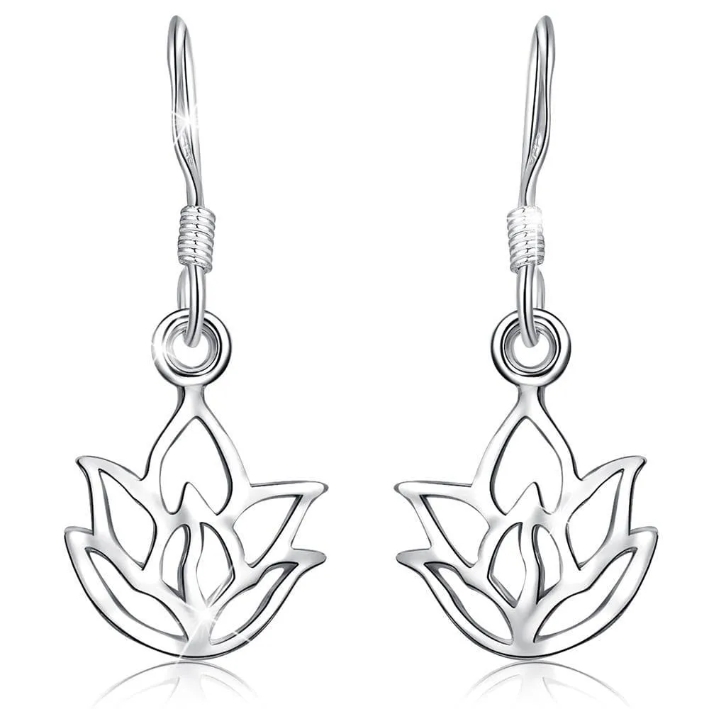 Solid 925 Sterling Silver Lotus Leaf Hook Earrings
