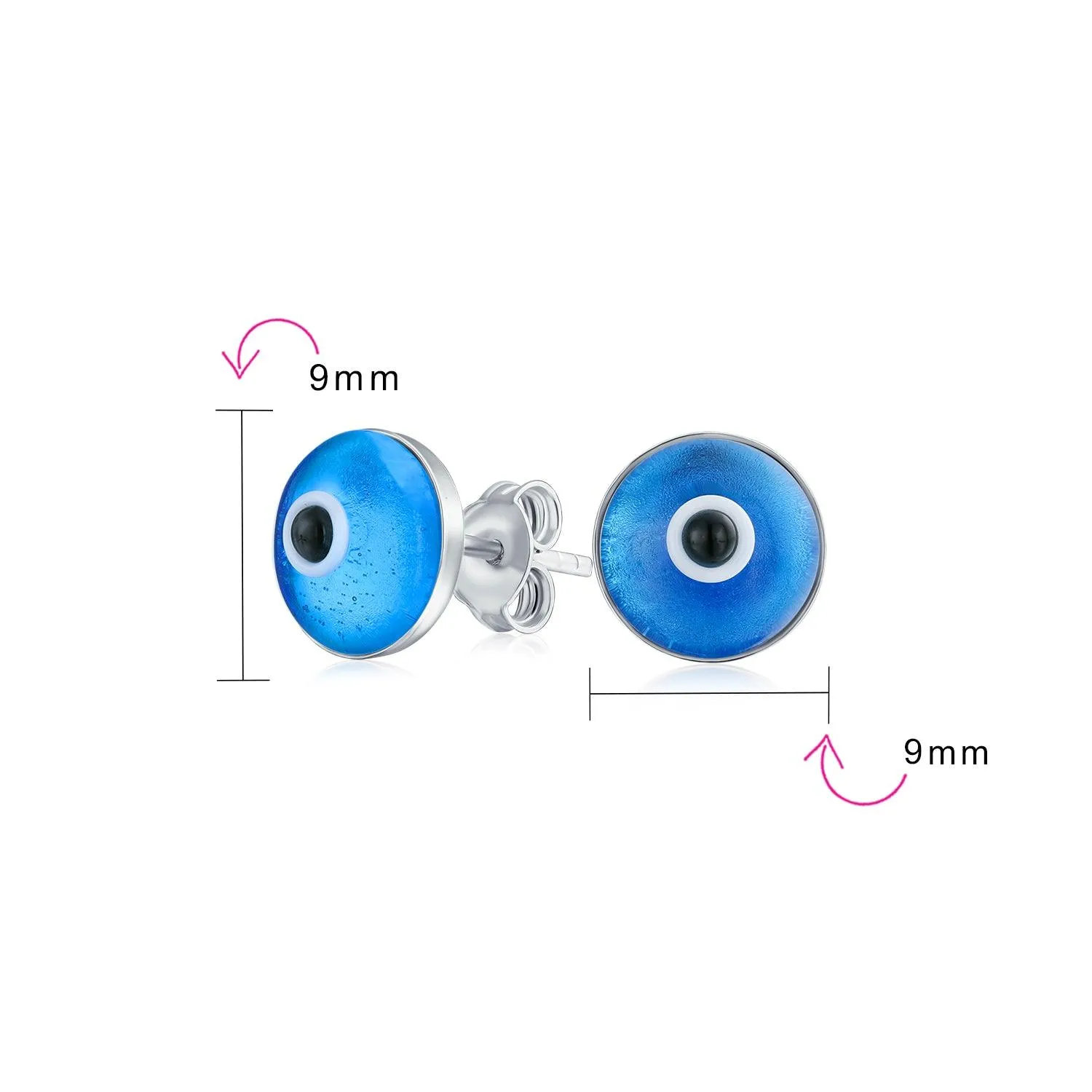Spiritual Protection Evil Eye Stud Earrings Murano Glass Sterling Silver 9MM