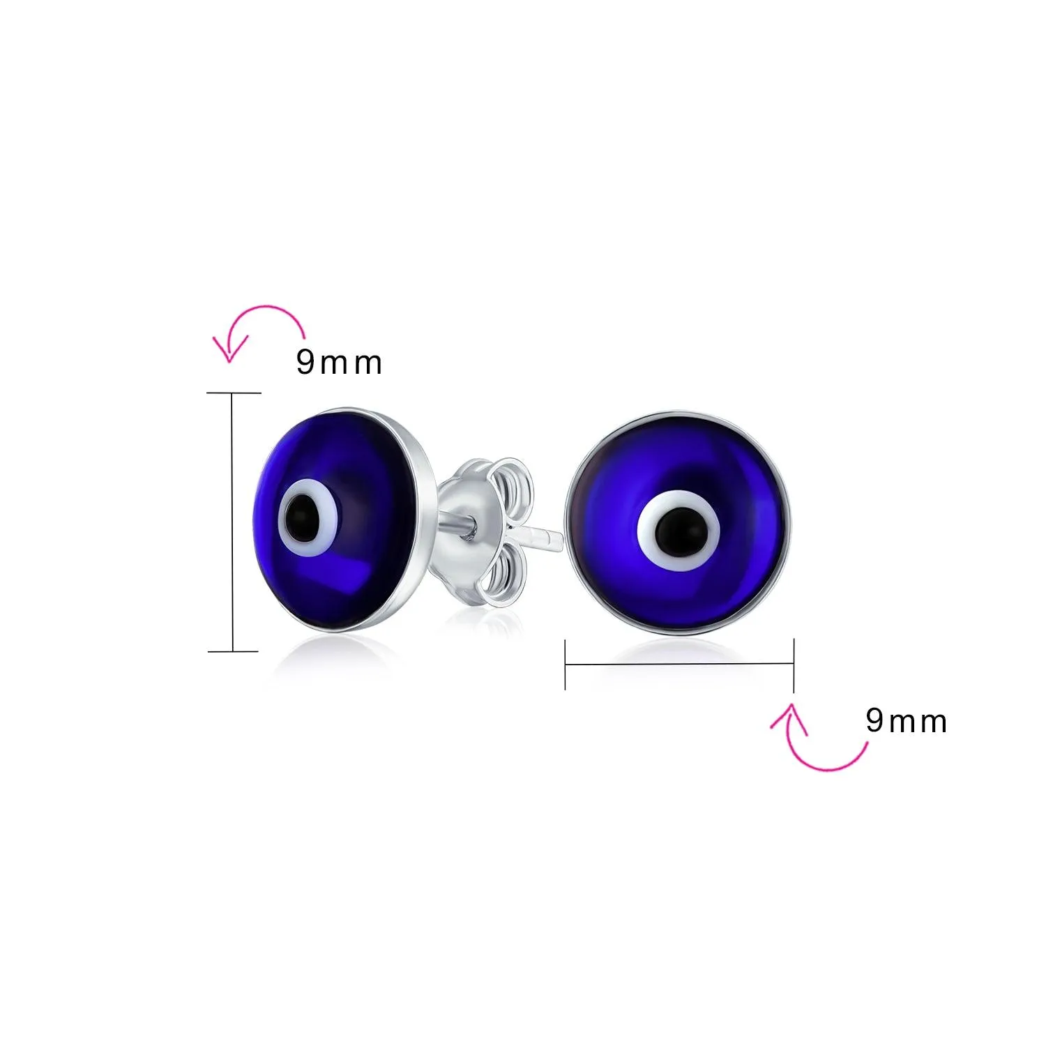 Spiritual Protection Evil Eye Stud Earrings Murano Glass Sterling Silver 9MM