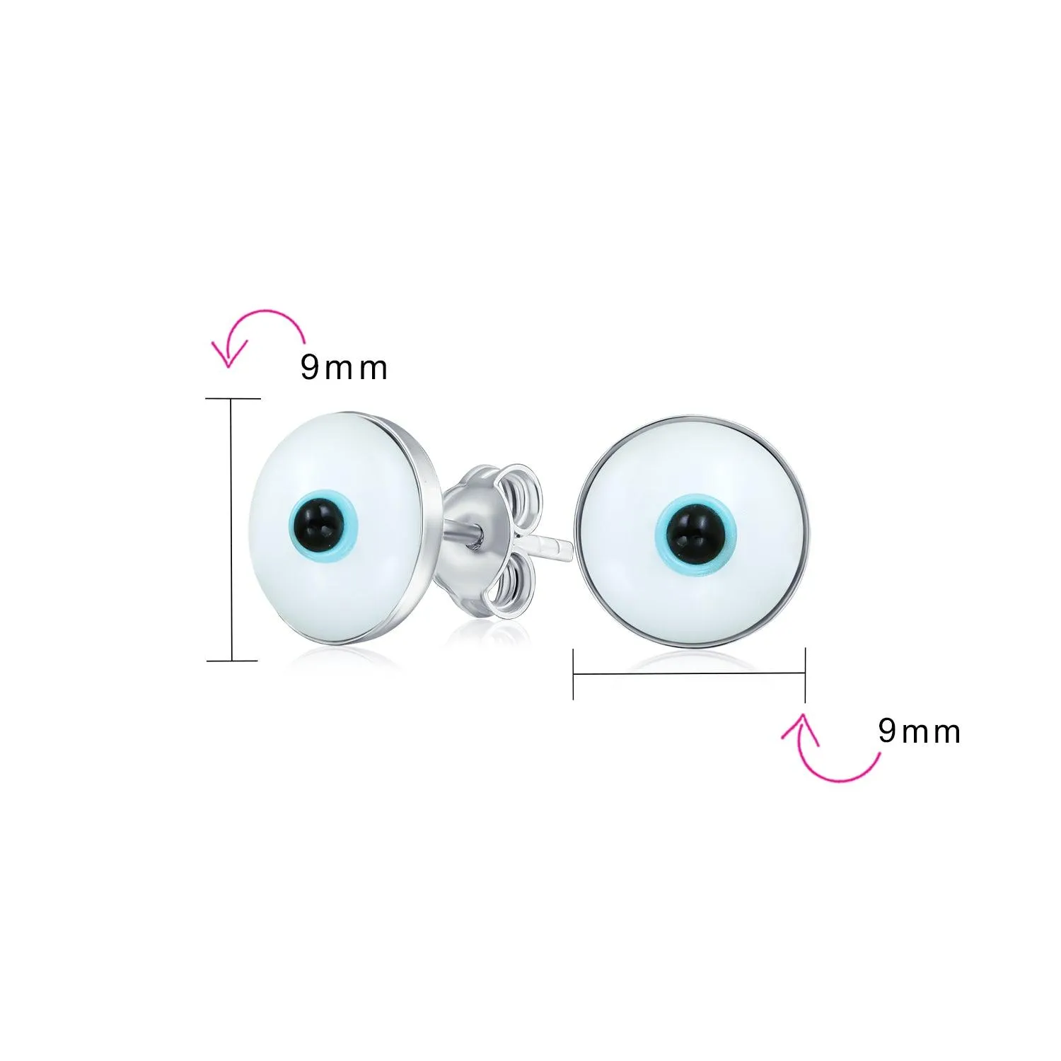 Spiritual Protection Evil Eye Stud Earrings Murano Glass Sterling Silver 9MM