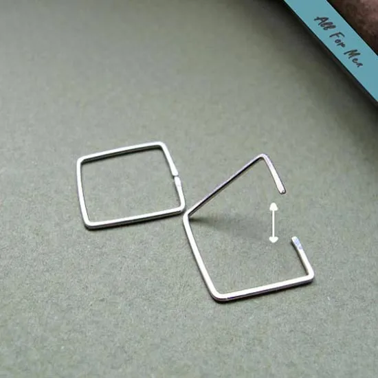 Square Sterling Silver Mens Earring - Single Earring for Men