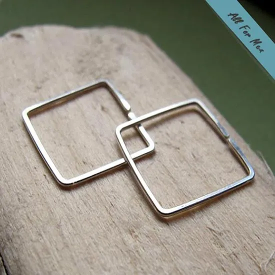 Square Sterling Silver Mens Earring - Single Earring for Men