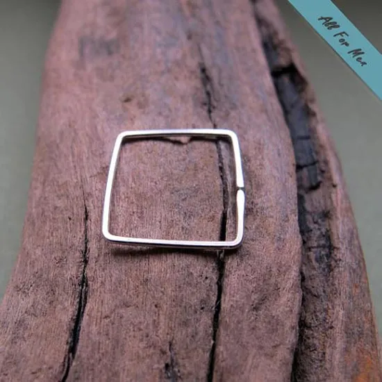 Square Sterling Silver Mens Earring - Single Earring for Men