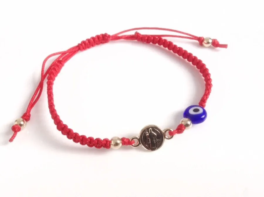 St Benedict Medal Bracelet Red String and Evil Eye for Protection