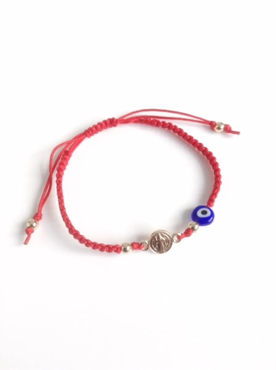 St Benedict Medal Bracelet Red String and Evil Eye for Protection