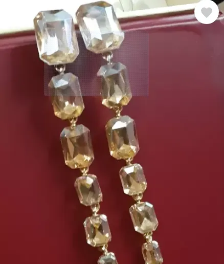 Steorra Gold Glass Long Length Earings for Women and Girls Cubic Zirconia Brass Drops & Danglers