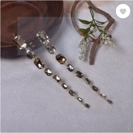 Steorra Gold Glass Long Length Earings for Women and Girls Cubic Zirconia Brass Drops & Danglers
