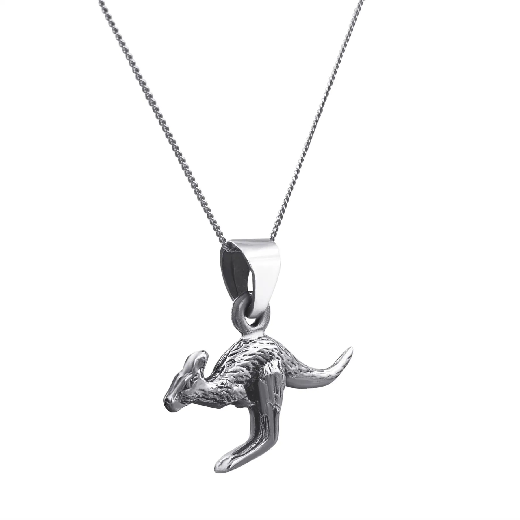Sterling Silver Kangaroo Pendant Australia Wildlife Necklace
