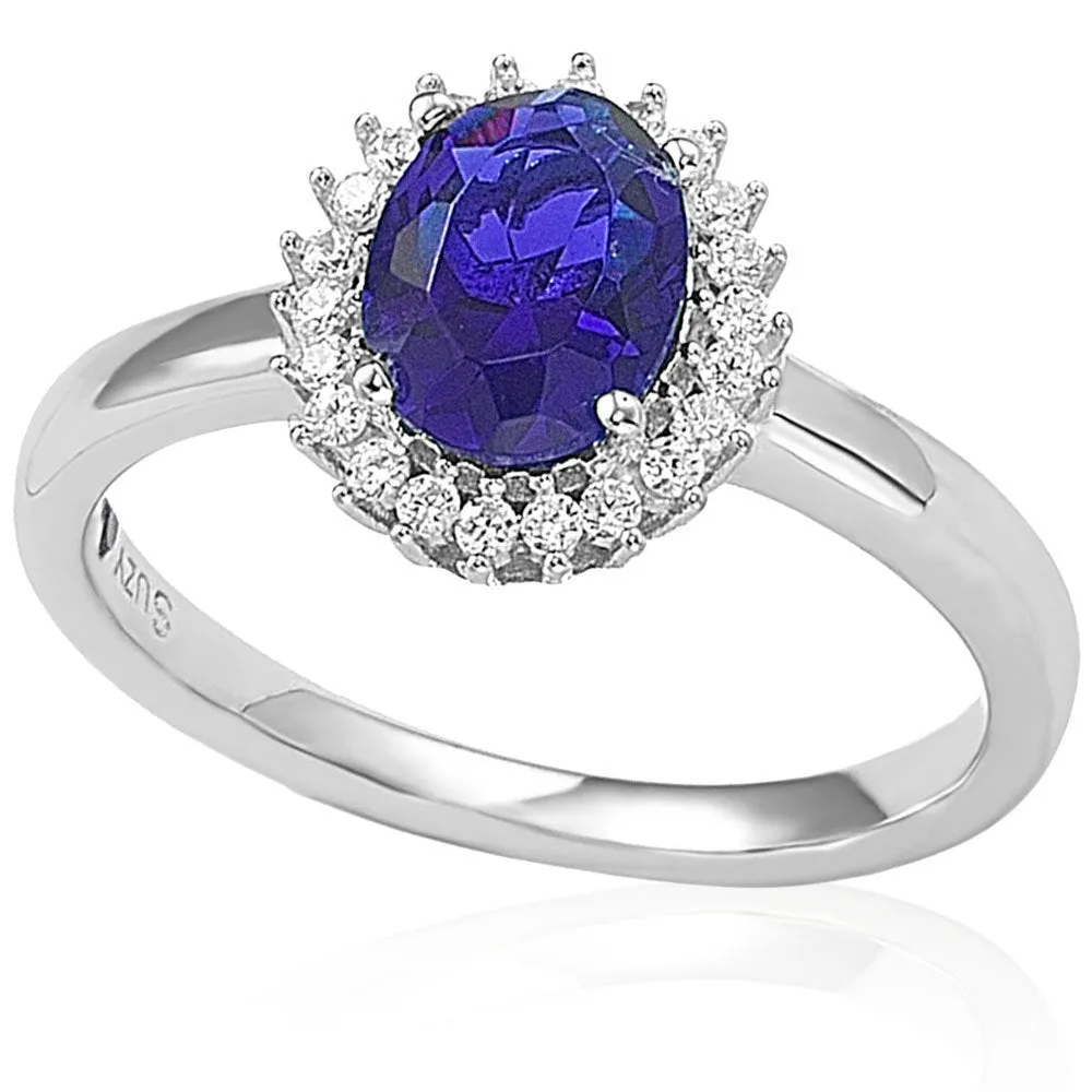 Suzy Levian Sterling Silver Blue & White Cubic Zirconia Ring