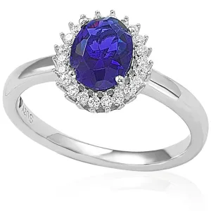 Suzy Levian Sterling Silver Blue & White Cubic Zirconia Ring