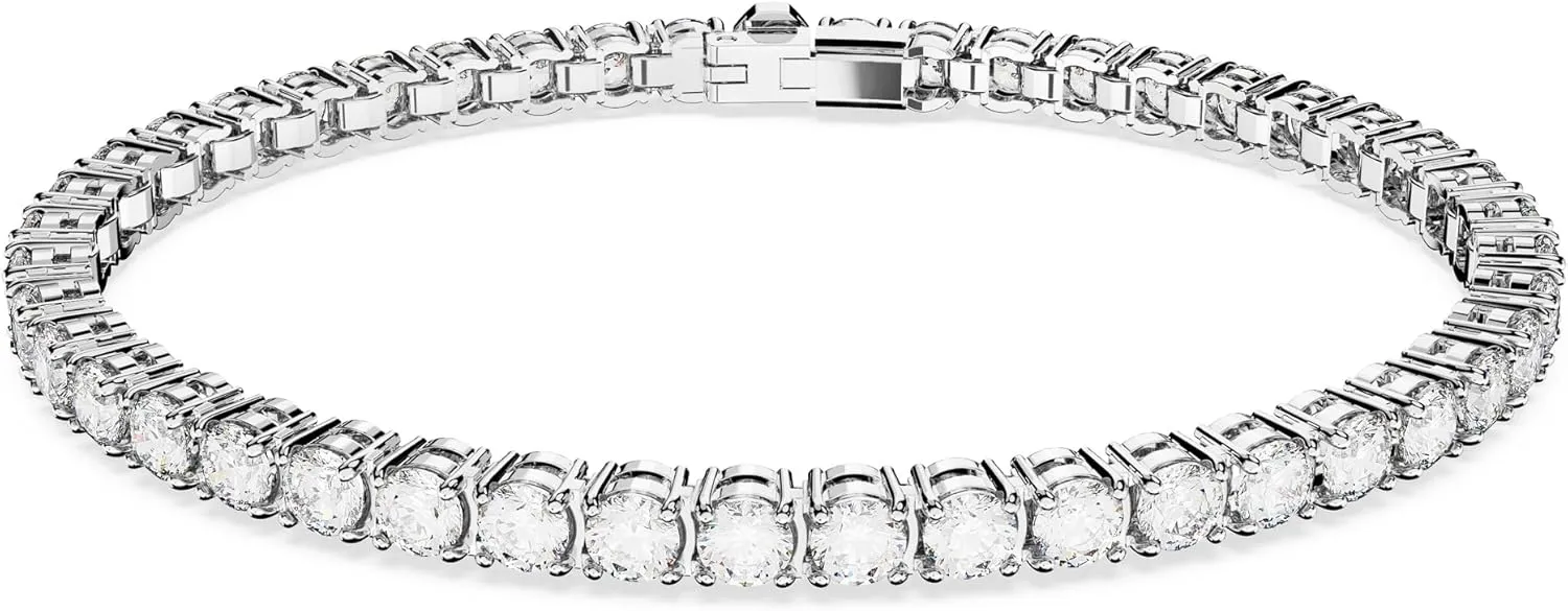 Swarovski Matrix Tennis Bracelet, Round Cut, Clear, Rhodium Finished