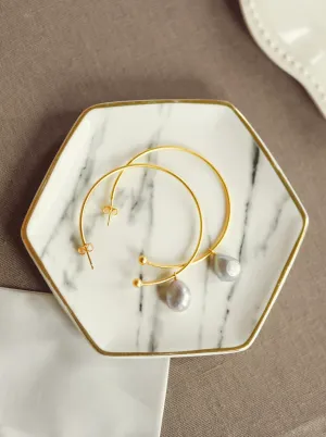 Tatum James Designs | Pearl Charm Hoops - Grey