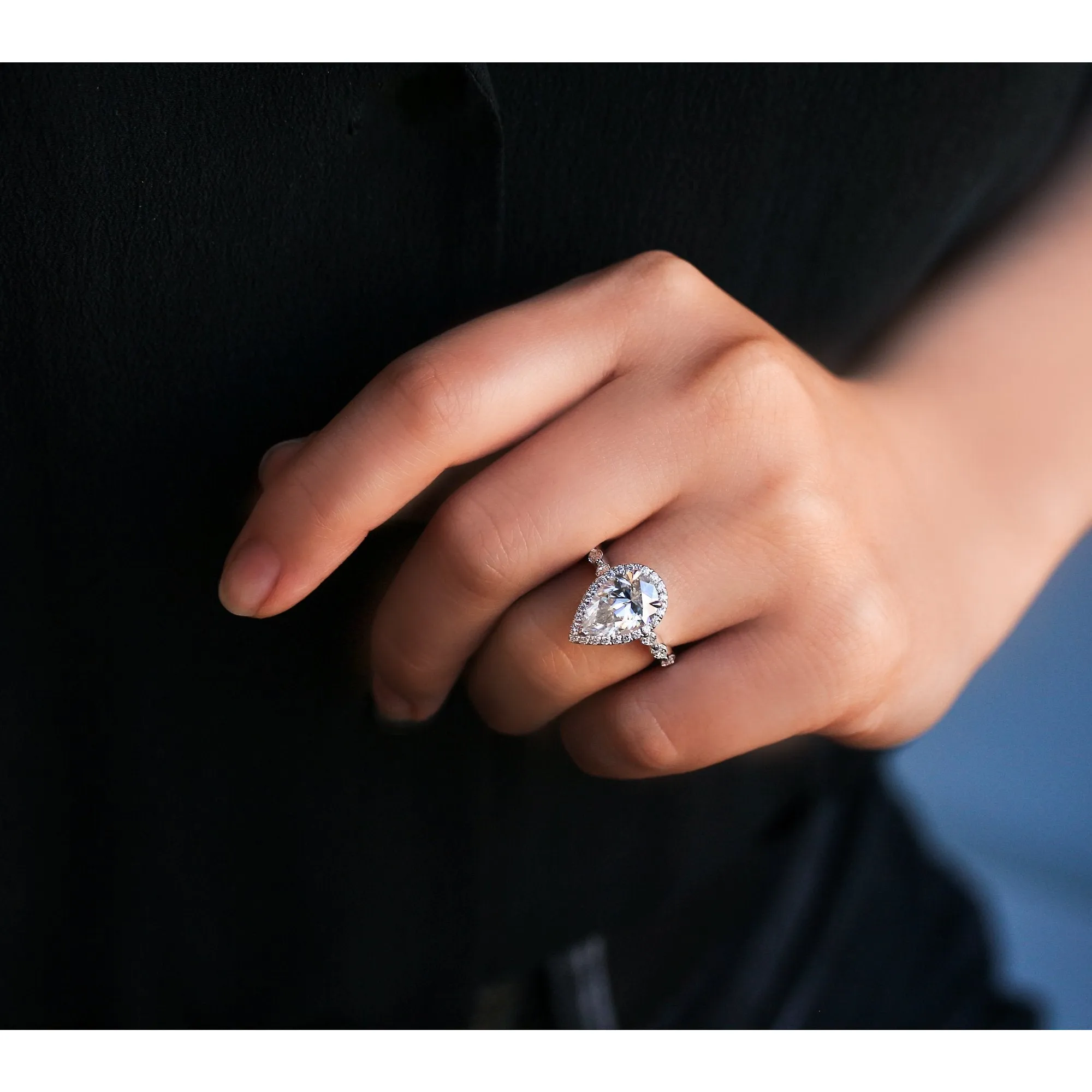 The Cristina Pear Moissanite & Diamond Engagement Ring