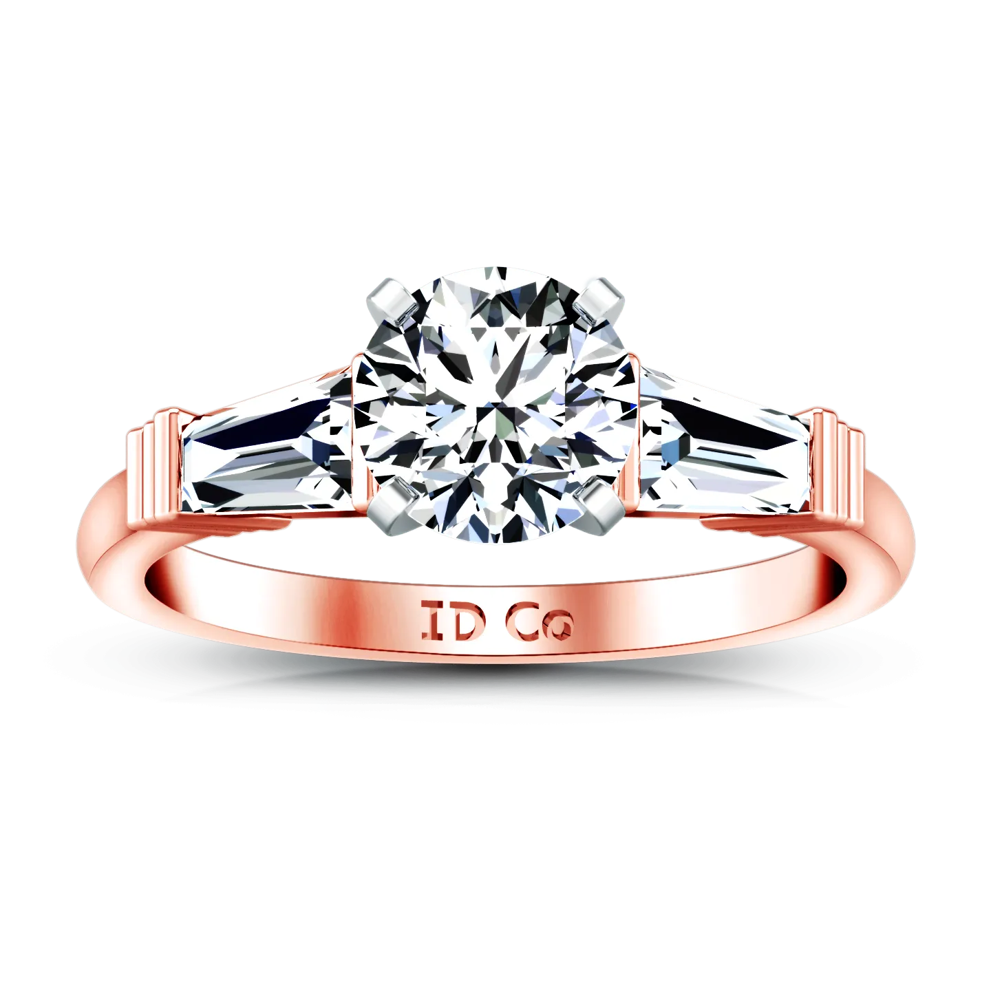 Three Stone Engagement Ring Structural Tapered Baguette 14K Rose Gold