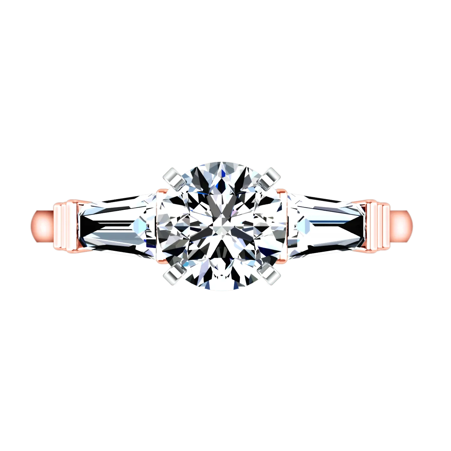 Three Stone Engagement Ring Structural Tapered Baguette 14K Rose Gold
