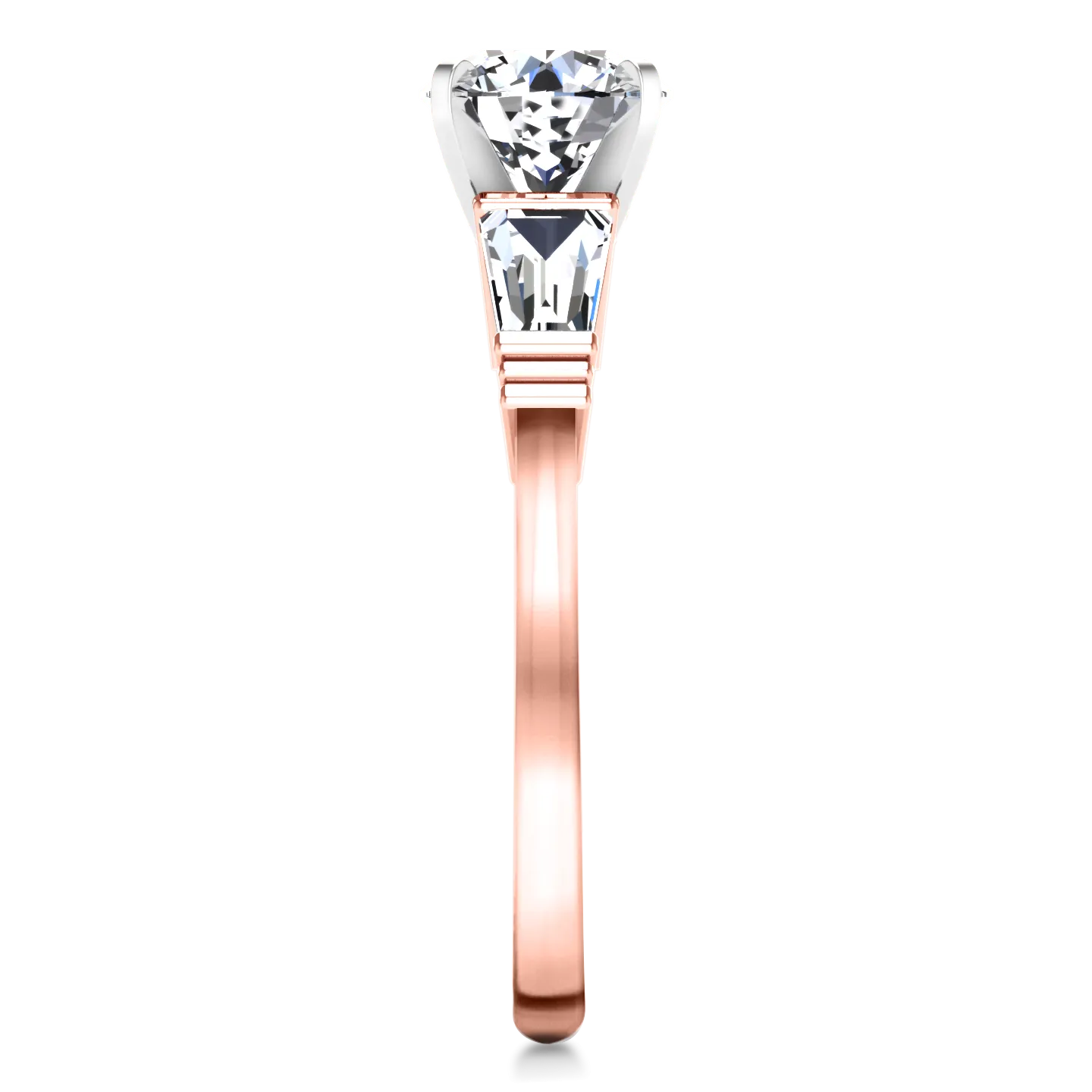 Three Stone Engagement Ring Structural Tapered Baguette 14K Rose Gold