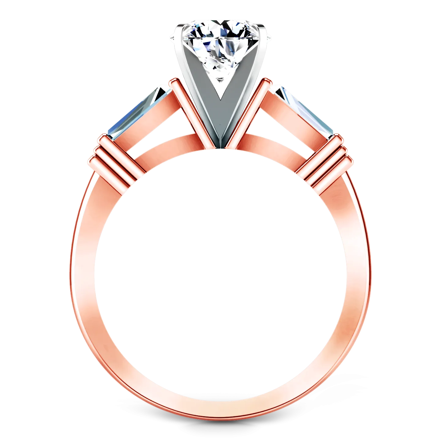 Three Stone Engagement Ring Structural Tapered Baguette 14K Rose Gold